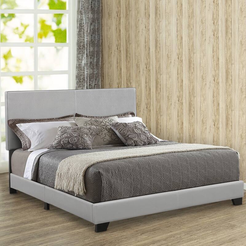 Leather Upholstered Queen Size Platform Bed, Gray