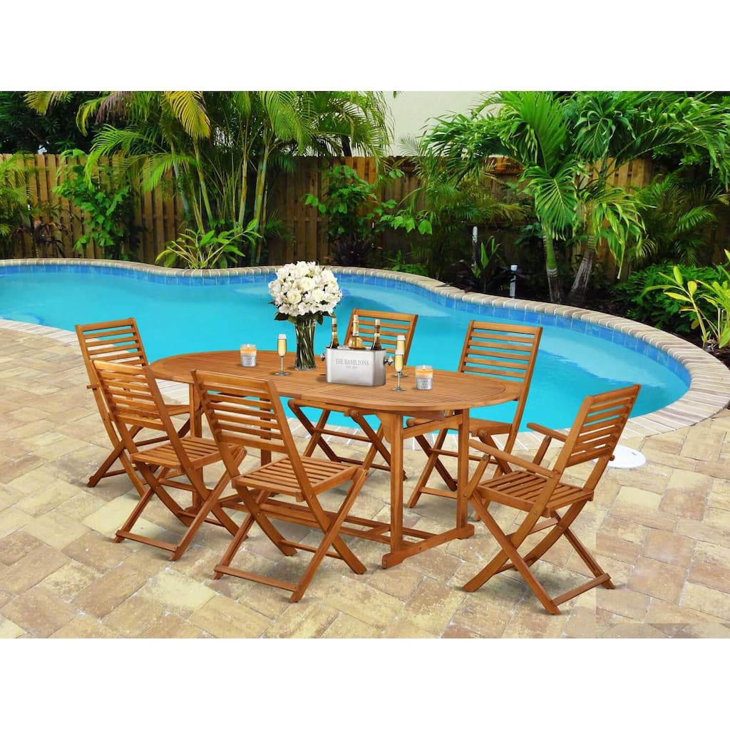 HomeStock 7-Piece Natural Oak Finish Solid Wood Top Dining Table with 6 Chairs with Lattice Back