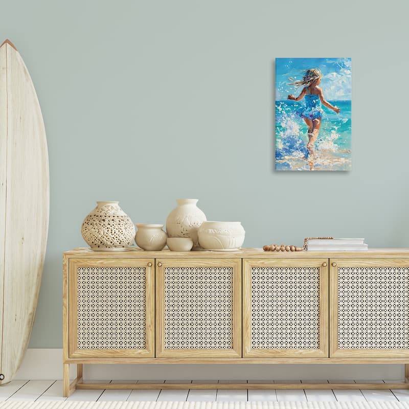 Stupell Girl Splashing on Shore Canvas Wall Art Design By LSR Design Studio