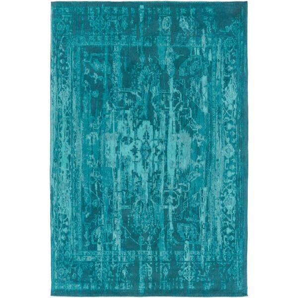 4' x 6' Aqua Blue and White Rectangular Hand Woven Area Throw Rug - Bed ...
