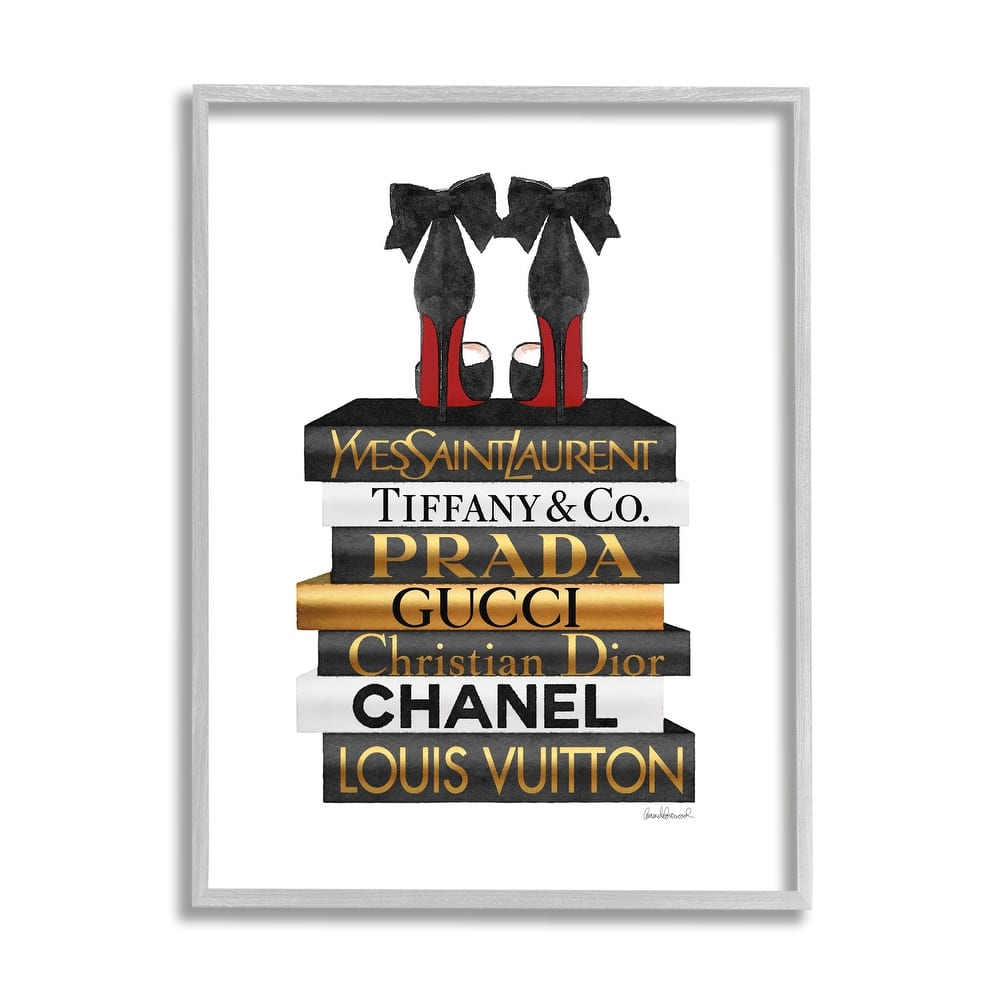 Stupell Red Bottom Heels Glam Fashion Bookstack Framed Wall Art - Black