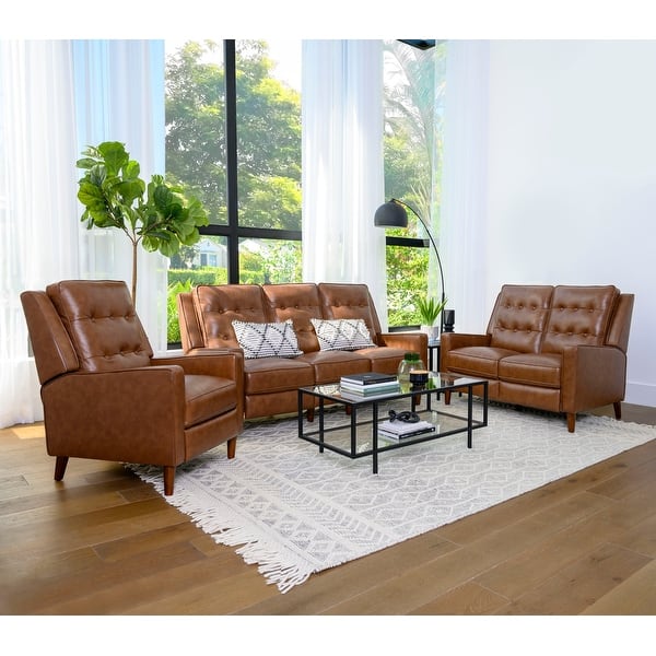 Abbyson Holloway Mid Century Top Grain Leather Pushback 3 Piece Set