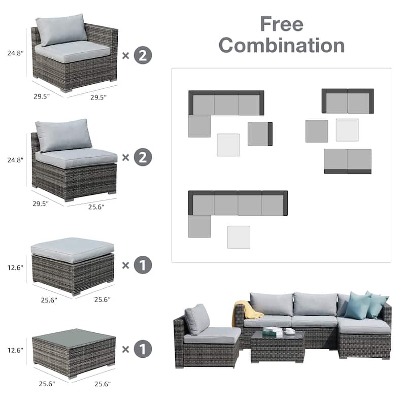 6-piece Outdoor Wicker Sectional Sofa Set