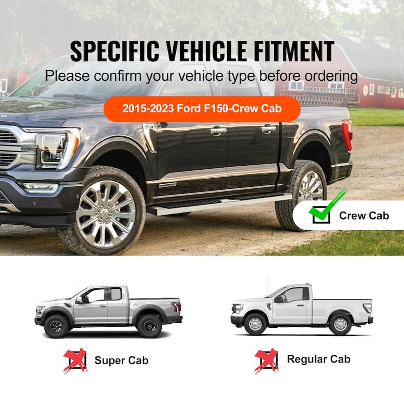Running Boards, 6" Step Bars Compatible with 2015-2023 Ford F150-Crew Cab/2017-2023 Ford F-250 F-350 Super Duty Crew Cab