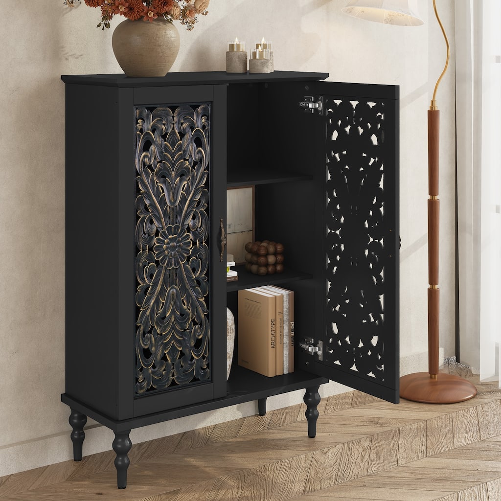 47.2''Tall Accent Cabinet with Carved Doors