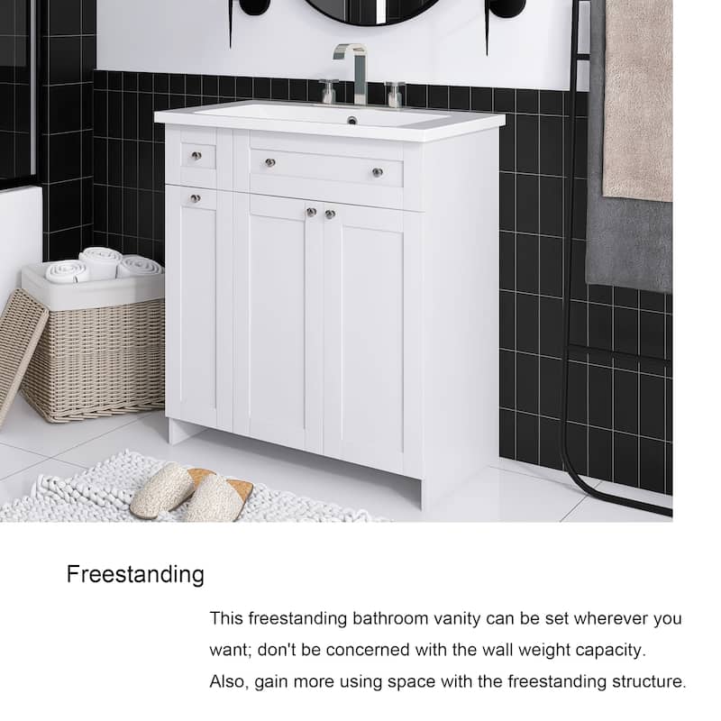 30 Inch MDF Freestanding Bathroom Vanity Set in White/ Grey/ Blue
