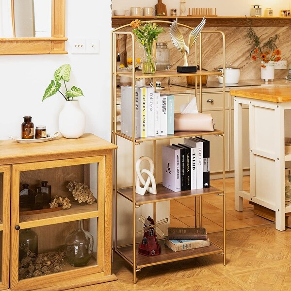 その他 NATAL DESIGN FOLDING KAMPING SHELF No Assembly Folding Bookshelf, 4 Tier Gold Bookshelf, Metal
