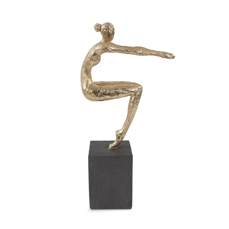 Allan Andrews Gold Resin Utkatasana Yoga Pose Sculpture on Graphite Base - 13.75"H x 3.25"W x 6.5"D