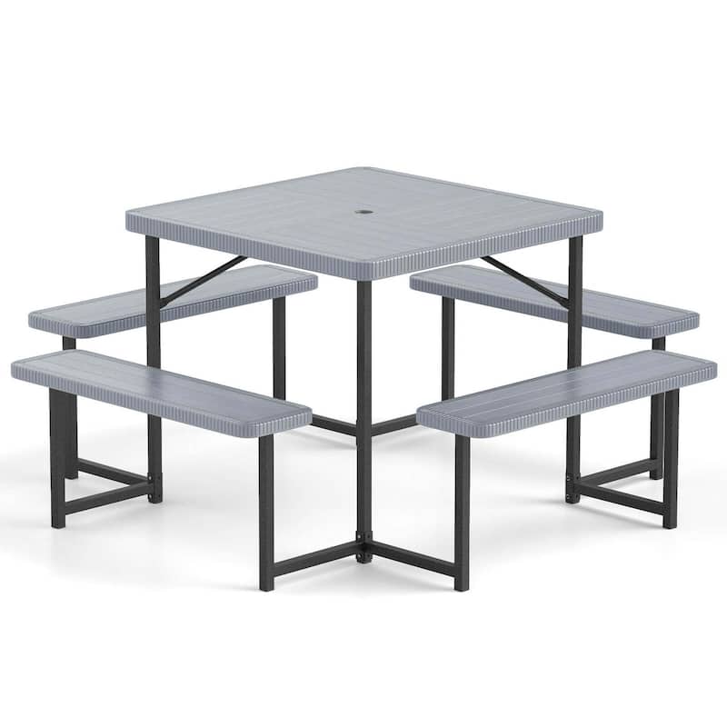 Outdoor Picnic Table HDPE Picnic Camping Table Set for 4-8 Person - Grey