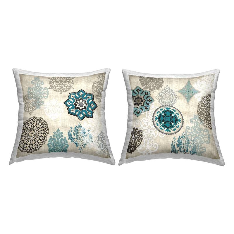 Stupell Blue & Beige Boho Pattern Printed Outdoor Throw Pillow Design by Ellie Roberts (Set of 2)