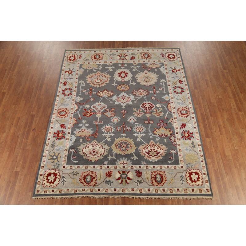 Gray Oushak Indian Rug Hand-Knotted Transitional Wool Carpet - 8'1"x 9'10"