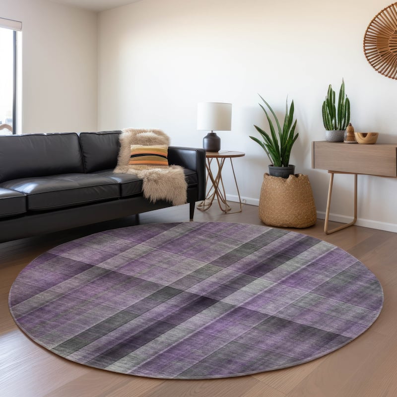 Premium Washable Super Soft Plaid Mayfield Rug - Purple - 8' x 8' - Round