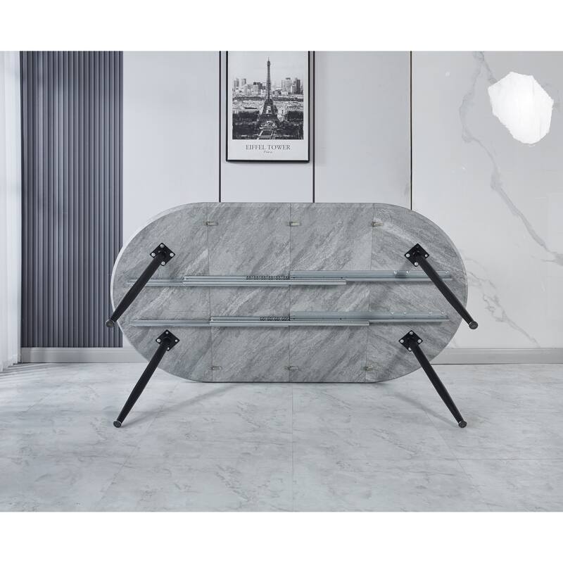 Modern Extensible Oval Dining Table, Kitchen Table with MDF Top & Metal legs, Multi-functional Office Dining Table