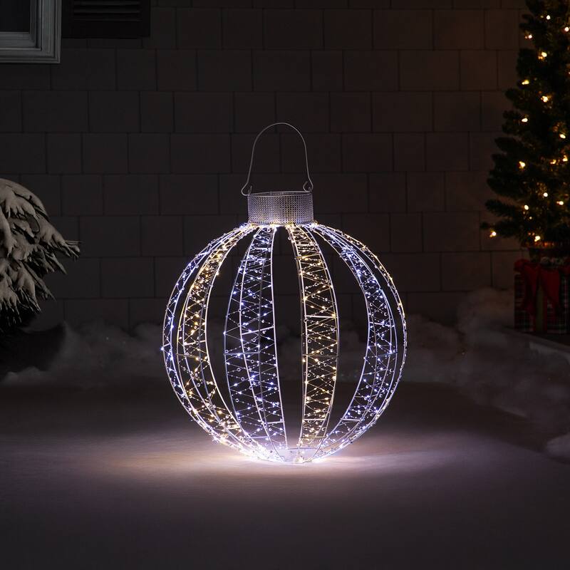 LED Lighted 3-D Ball Ornament Outdoor Christmas Decoration - 24" - Cool and Warm White