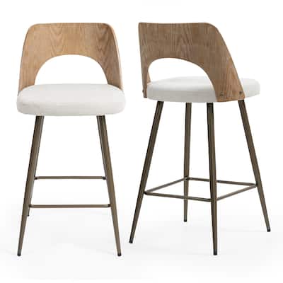 Set of 2 Bethan Beige Boucle Fabric Counter Stool with Wood Back