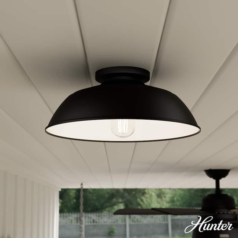 Hunter Mill Valley Outdoor 1 Light 14" Flush Mount Ceiling Light Matte Black - Matte Black
