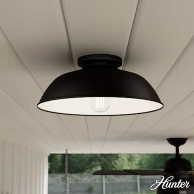 Hunter Mill Valley Outdoor 1 Light 14" Flush Mount Ceiling Light Matte Black