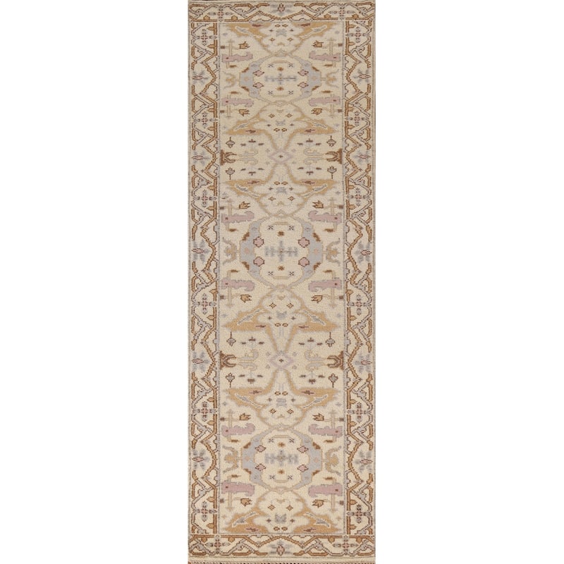 Floral Oushak Style Runner Rug Hand-knotted Wool Carpet - 2'6"x 9'10"