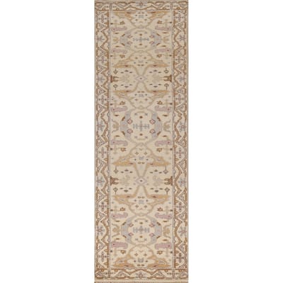 Floral Oushak Style Runner Rug Hand-knotted Wool Carpet - 2'6"x 9'10"
