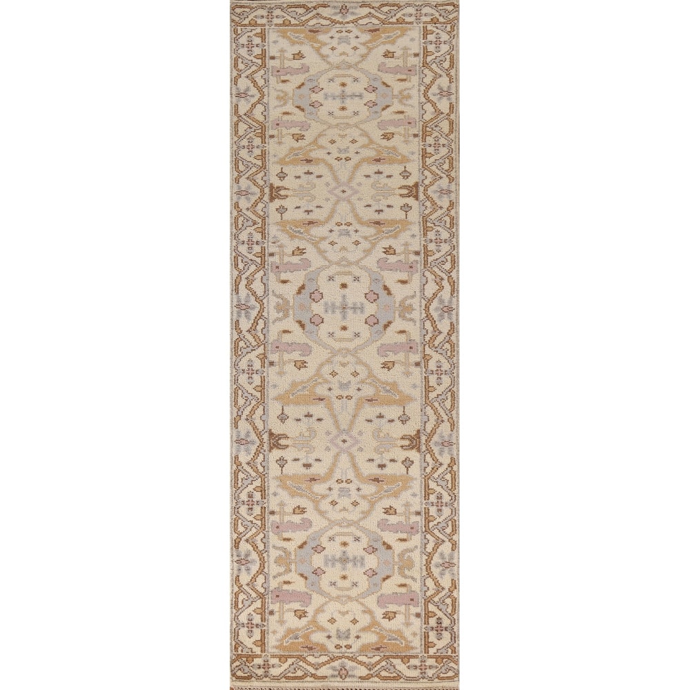 Floral Oushak Style Runner Rug Hand-knotted Wool Carpet - 2'6"x 9'10"