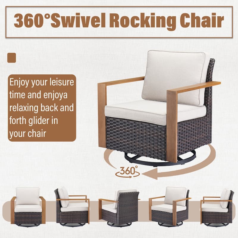 Gymojoy Rattan Rocking Chair with Soft Cushions - Brown
