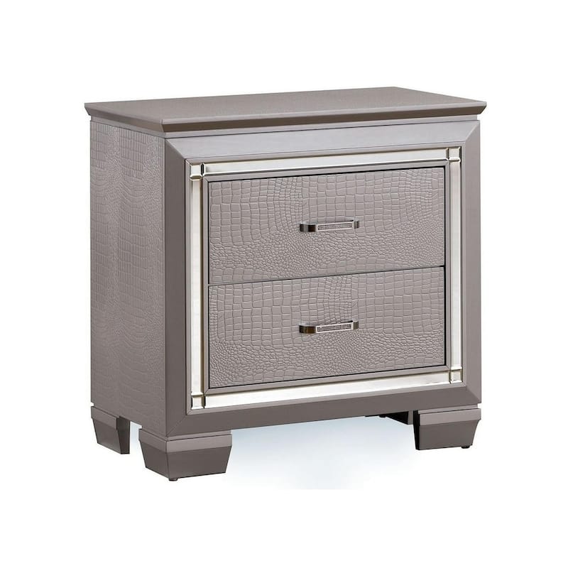 1pc Nightstand Silver Bedside Table LED Light