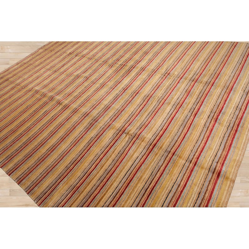 Gold Tibetan Silk & Hemp 9x12 Contemporary Hand Knotted Area Rug - 8' 10'' x 12'