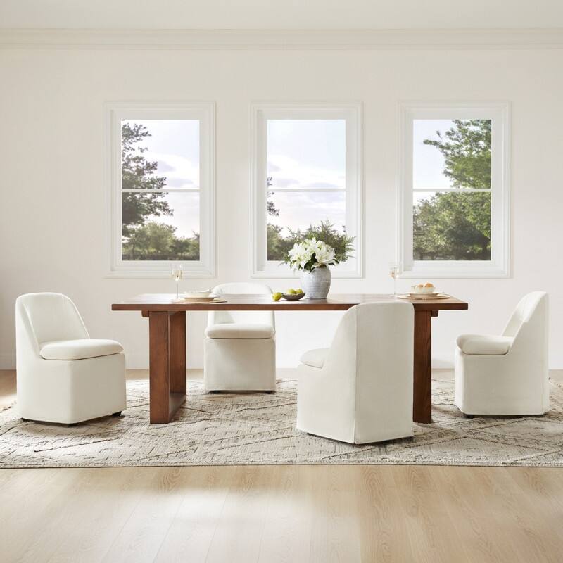 Spruce & Spring Modern Dining Chair with Removable Slipcover and Hidden Casters - Set of 4 - Linen