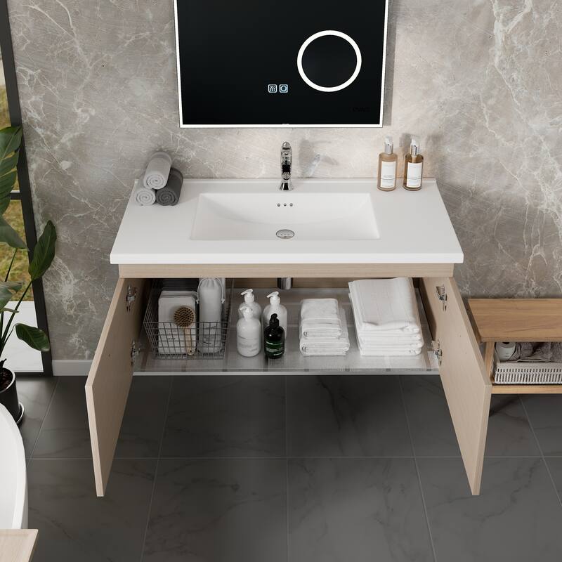 Eviva Orleans 38"W x 20"D Wall Mount Bathroom Vanity with White Porcelain Countertop and Integrated Sink