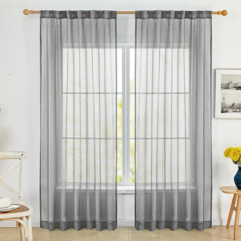 Deconovo Textured Faux Linen Sheer Curtains, 2 Panels, OEKO-Certified