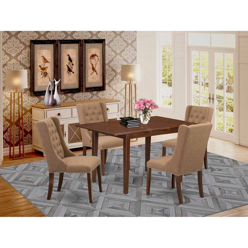 5-Piece Mahogany Finish Solid Wood Top Button Tufted Dining Room Set (Seats-4)