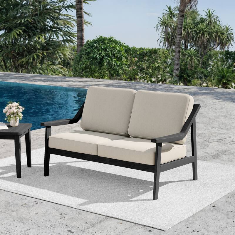 Outdoor Teak Wood Slat Back Patio Loveseat Sofa