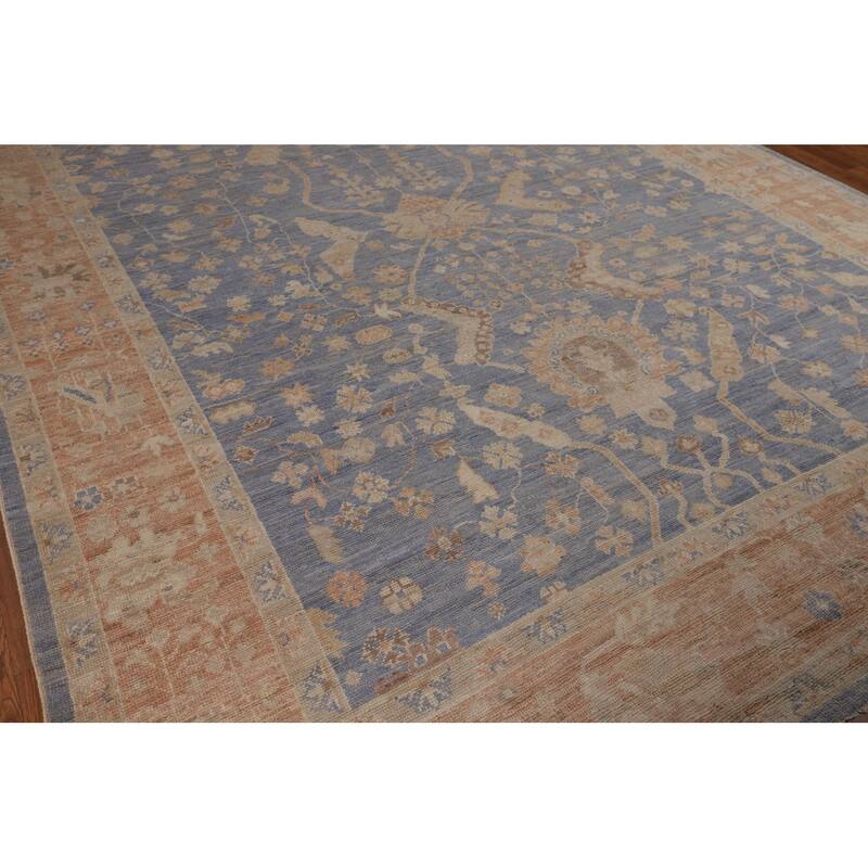 Blue Oushak Vegetable Dye Turkish Area Rug Handmade Wool Carpet - 9'5"x 12'2"