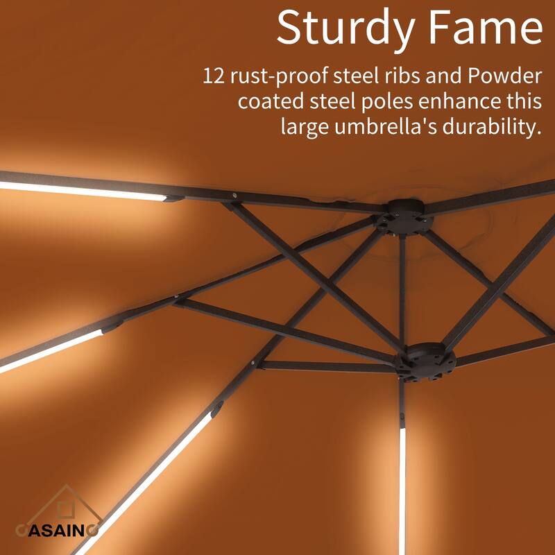 15 ft. Crank Double-sided Solar LED Ultra Lighted Outdoor Market Umbrella with Base Included