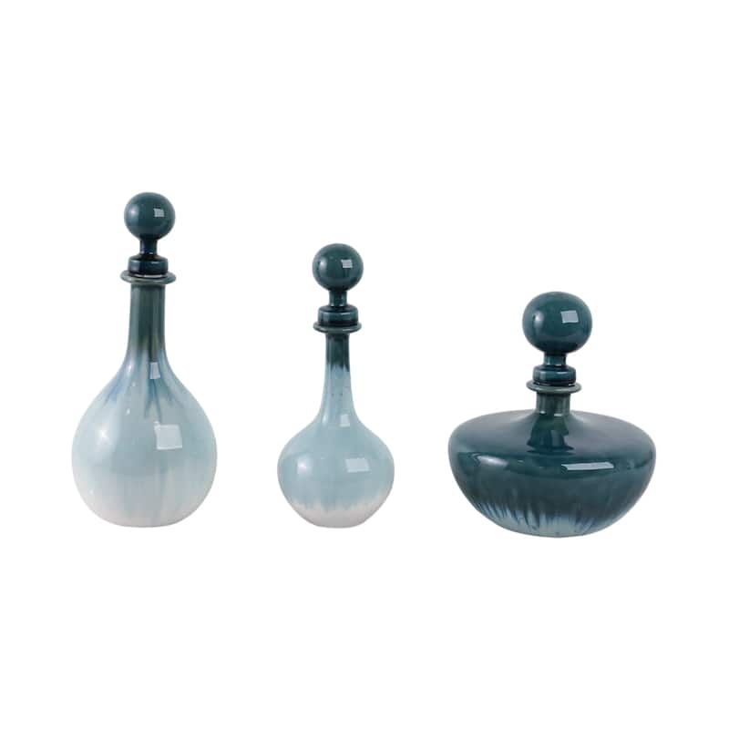 Stoneware Decorative Vase Coastal Style (Set of 3) - 14/12/10" Blue