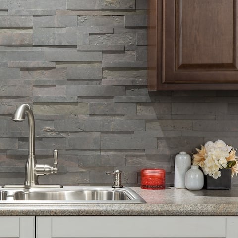 Aspect Peel and Stick Raised Stone Overlay Kitchen Backsplash Panel
