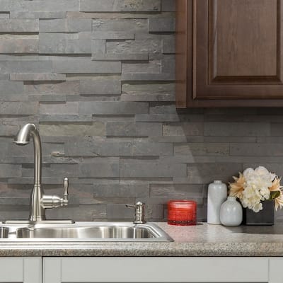Aspect Peel and Stick Raised Stone Overlay Kitchen Backsplash Panel