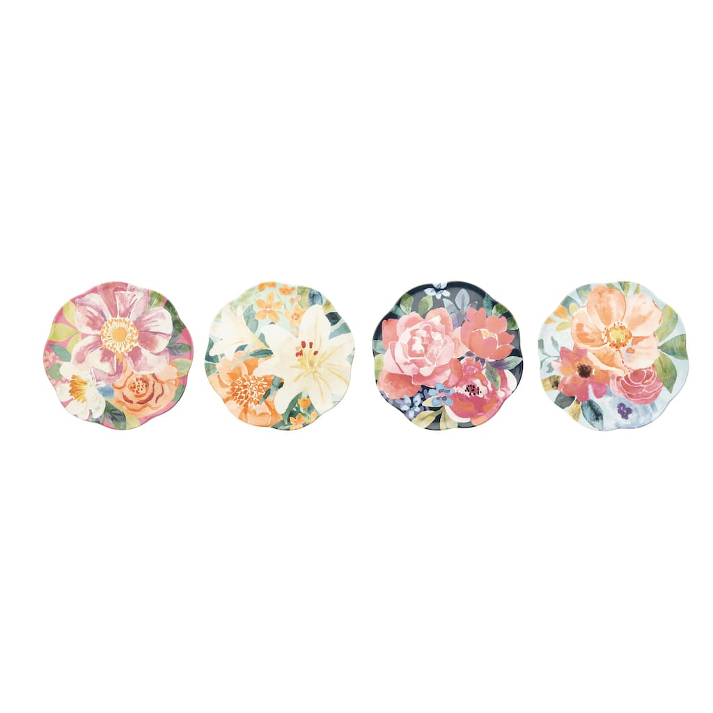 Transpac Ceramic 8.5" Floral Boutique Plate Set of 4