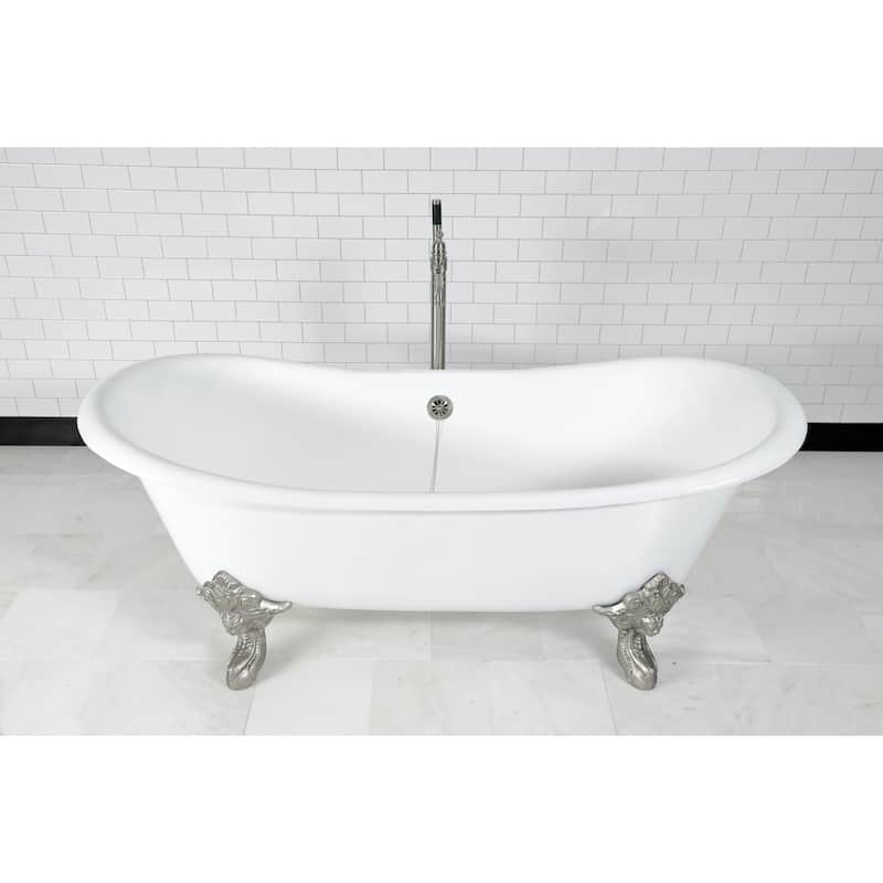 Kingston Brass Aqua Eden 72 Clawfoot Cast Iron Soaking Tub with Center