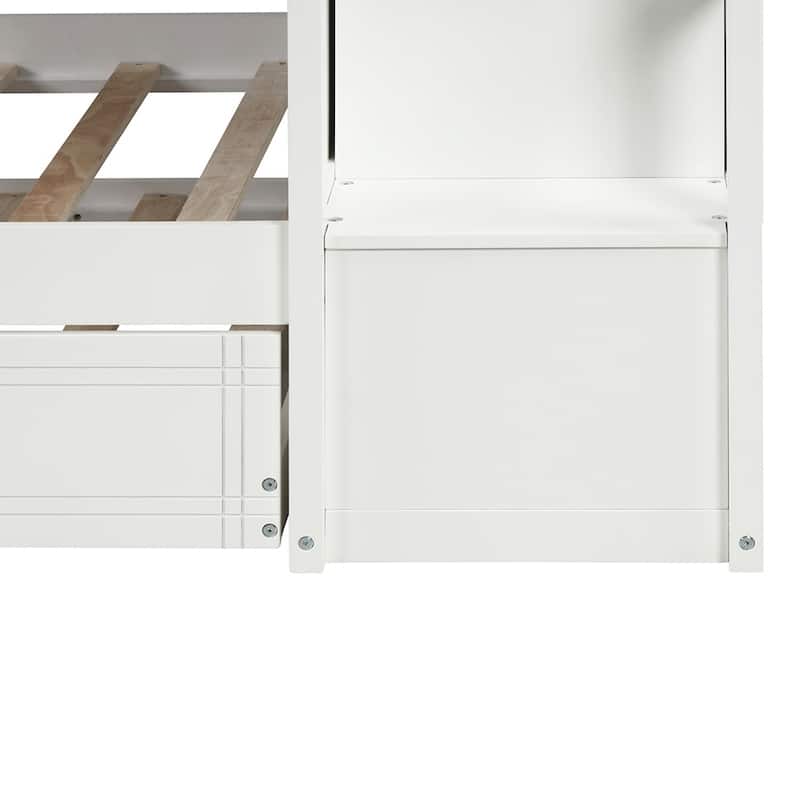 Hardwood Twin Over Twin Bunk Bed with Trundle and Staircase,Solid Wood Bunk Bed