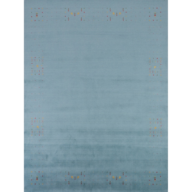 Light Blue Gabbeh Oriental Area Rug Handmade Tribal Wool Carpet - 8'4" x 9'10"