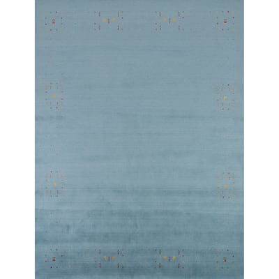 Light Blue Gabbeh Oriental Area Rug Handmade Tribal Wool Carpet - 8'4" x 9'10"
