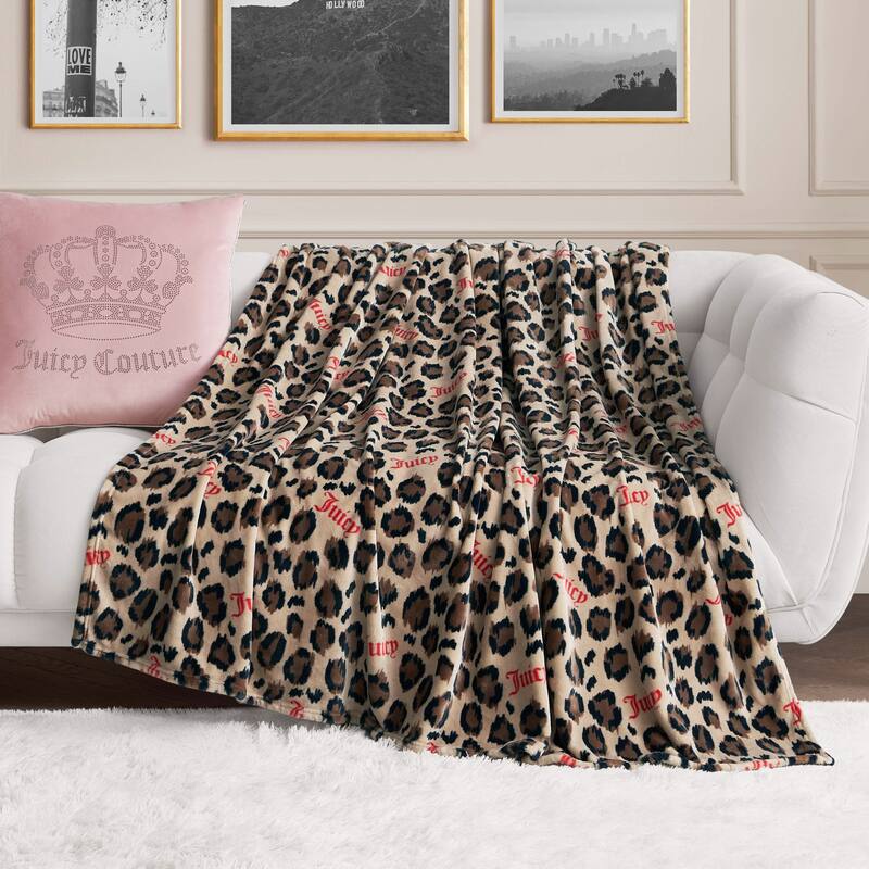 Juicy Couture 60"x70" Plush Throw Blankets - 60" x 70" - Black & Brown