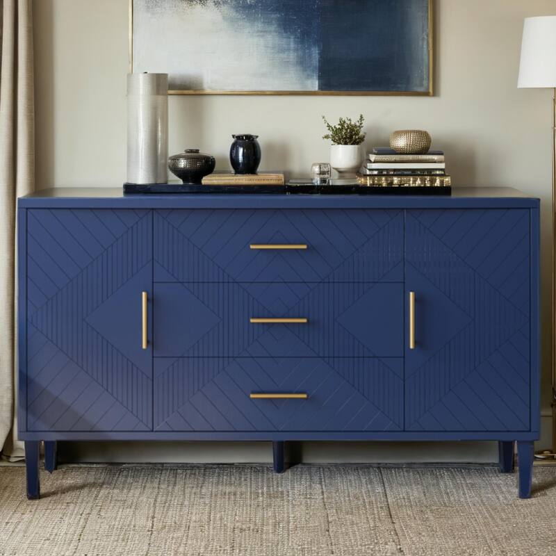 Stylish and Functional 4-Door Storage Cabinet with Pine Legs and MDF, for Living Room Bedroom,and Kitchen - Blue