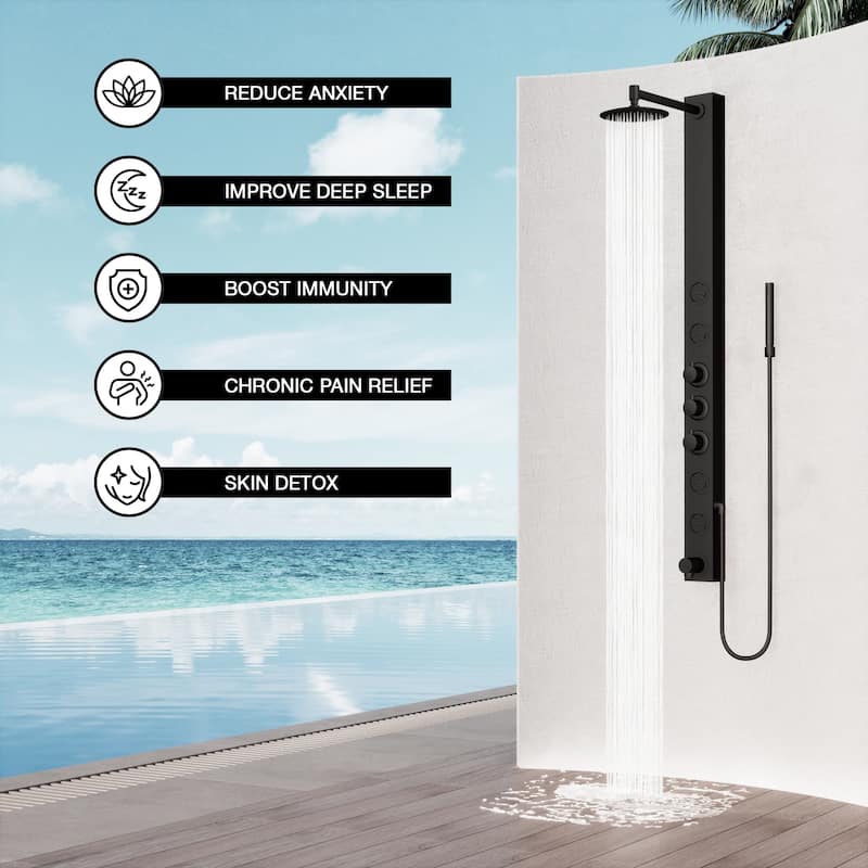 VIGO Bowery 58" H x 4" W 4-Jet Shower Panel with Round Shower Head and Tub Filler