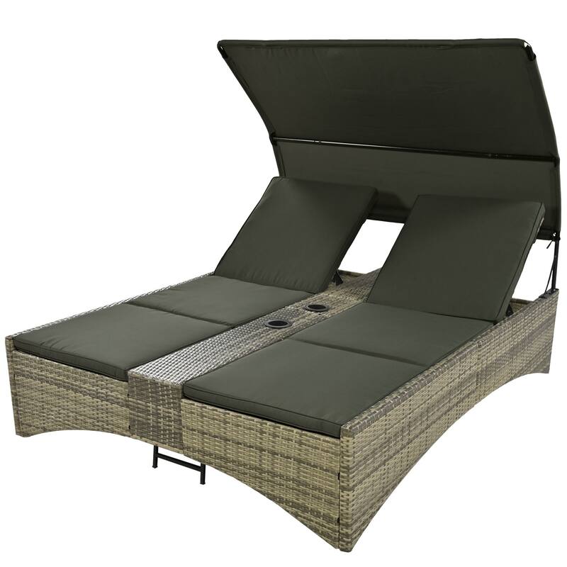 Daybed Outdoor Rattan Sun Lounger with Shelter Roof
