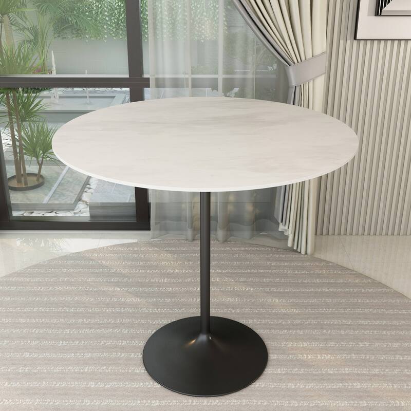 LeisureMod Verve 48" Round Dining Table with Sintered Stone TableTop and Black Steel Base for Kitchen & Dining Room