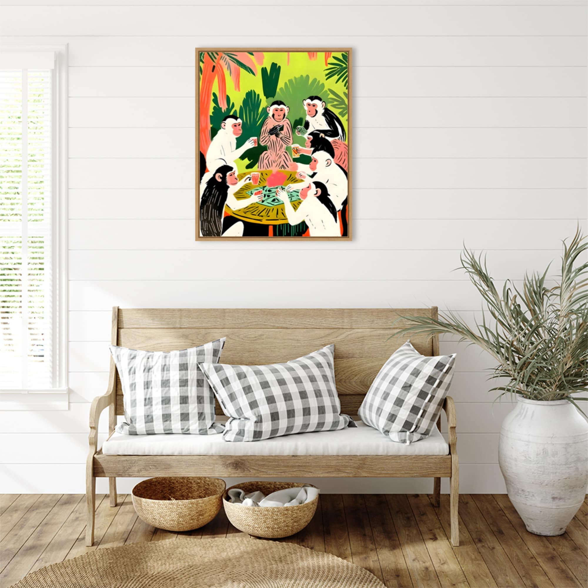 Monkey Poker a Royal Flush by Uma Gokhale Framed Canvas Wall Art
