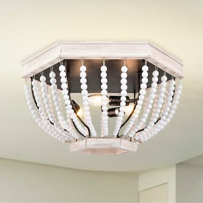 Pryne 18 Inch Off White Bead Detail Flush Mount 3-Light