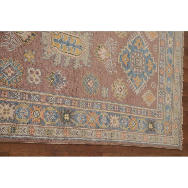 Geometric Brown Kazak Runner Rug Handmade Wool Carpet - 2'10" x 8'4"